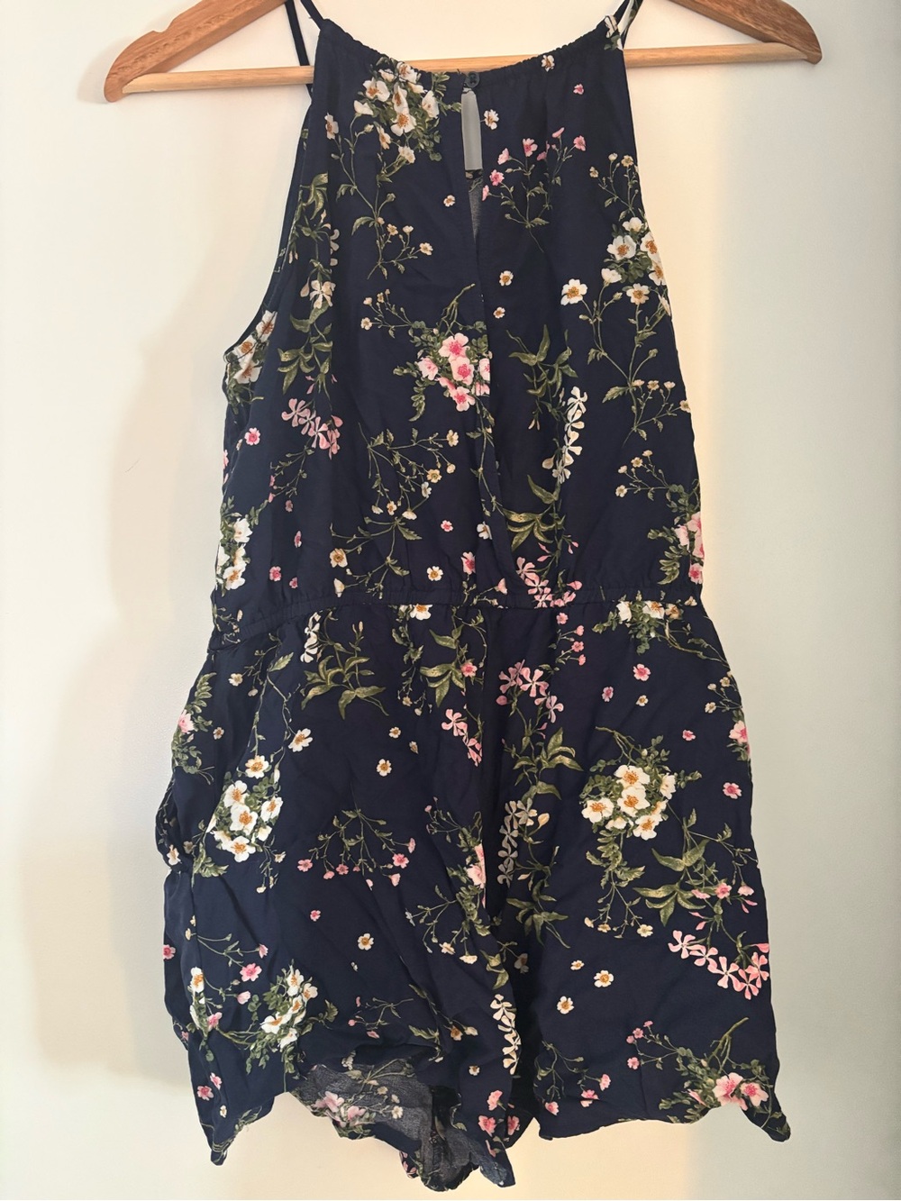 Old Navy - Navy Floral Halter Romper with Pink & White Blossoms